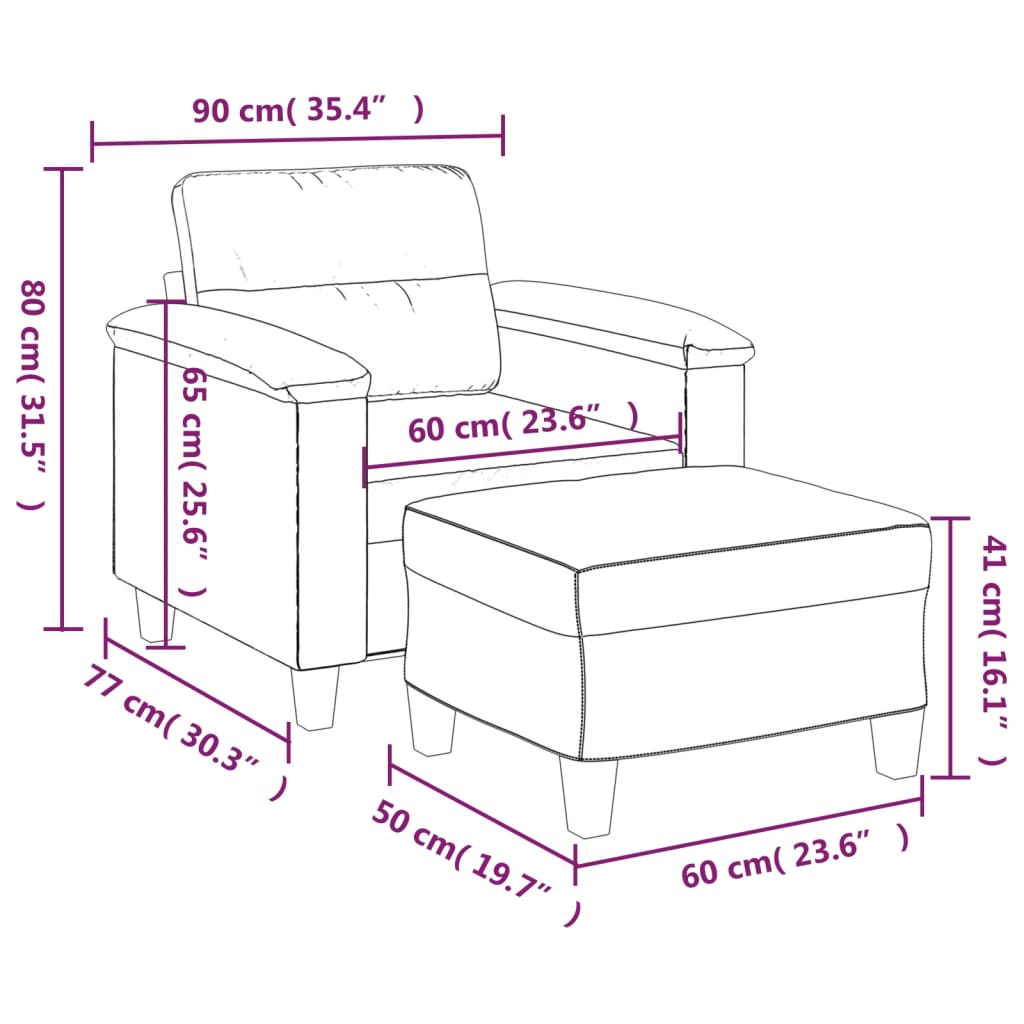 Poltrona com apoio de pés couro artificial 60 cm cinzento