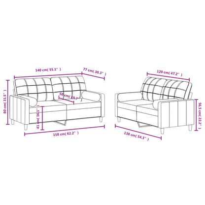 2 pcs conjunto de sofás com almofadas tecido cinzento-claro