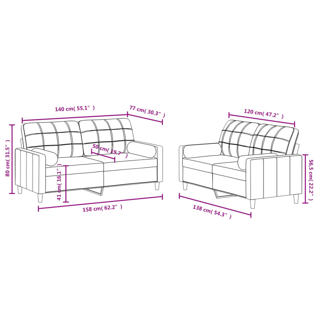 2 pcs conjunto de sofás com almofadas tecido cinzento-escuro