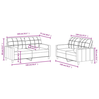 2 pcs conjunto de sofás com almofadas tecido cinza-acastanhado