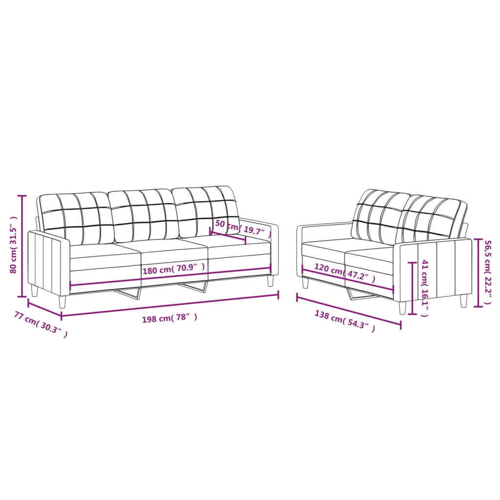 2 pcs conjunto de sofás com almofadões tecido cinzento-claro