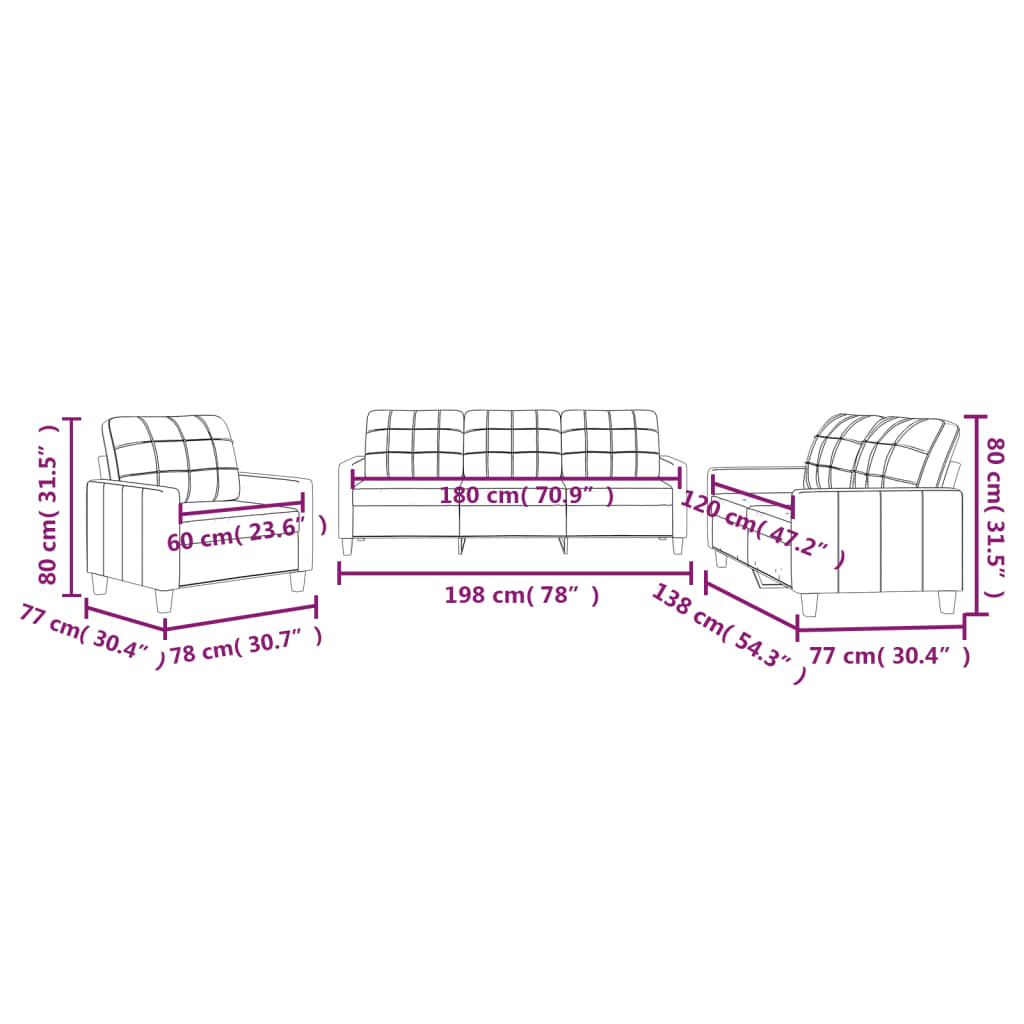 3 pcs conjunto de sofás com almofadões couro artificial preto