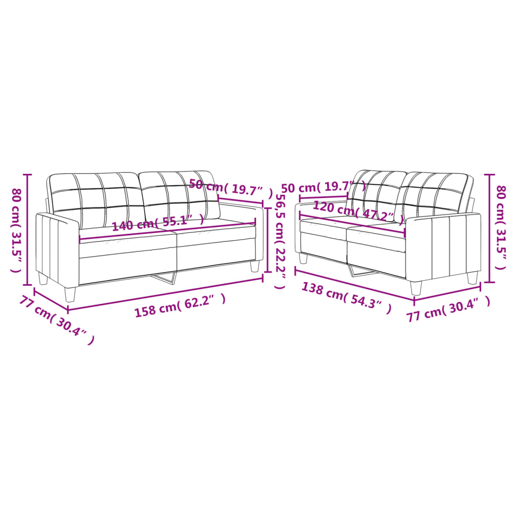 2 pcs conjunto sofás c/ almofadões couro artificial cor creme