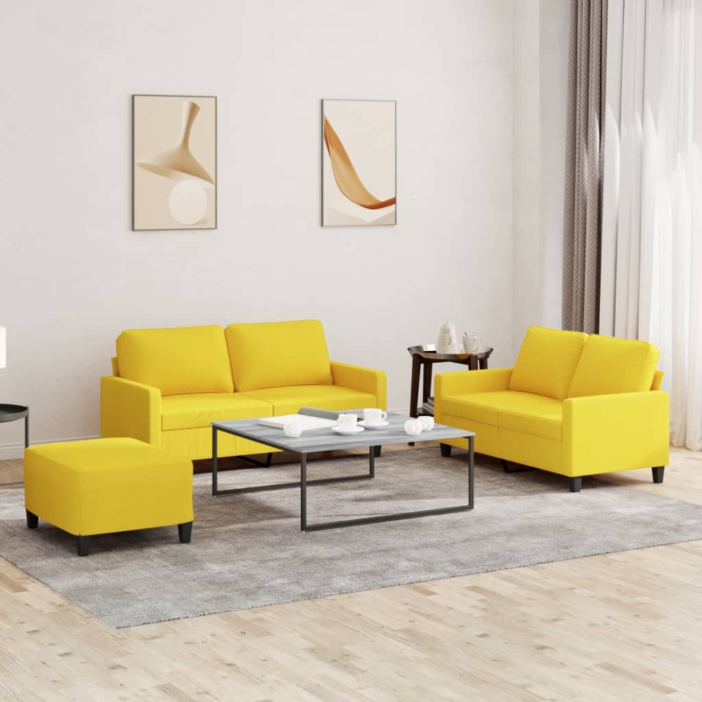 3 pcs conjunto de sofás com almofadões tecido amarelo-claro