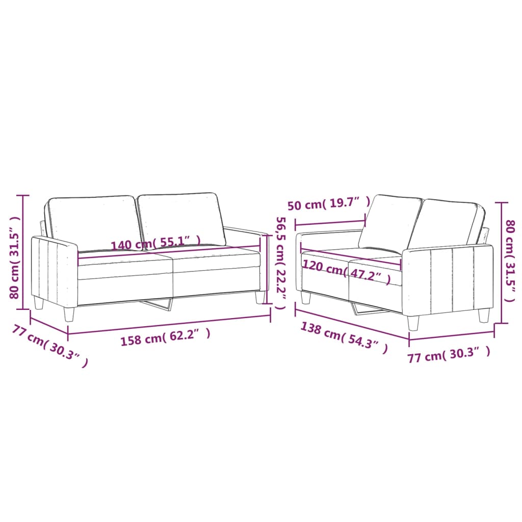 2 pcs conjunto de sofás com almofadões veludo cinzento-escuro