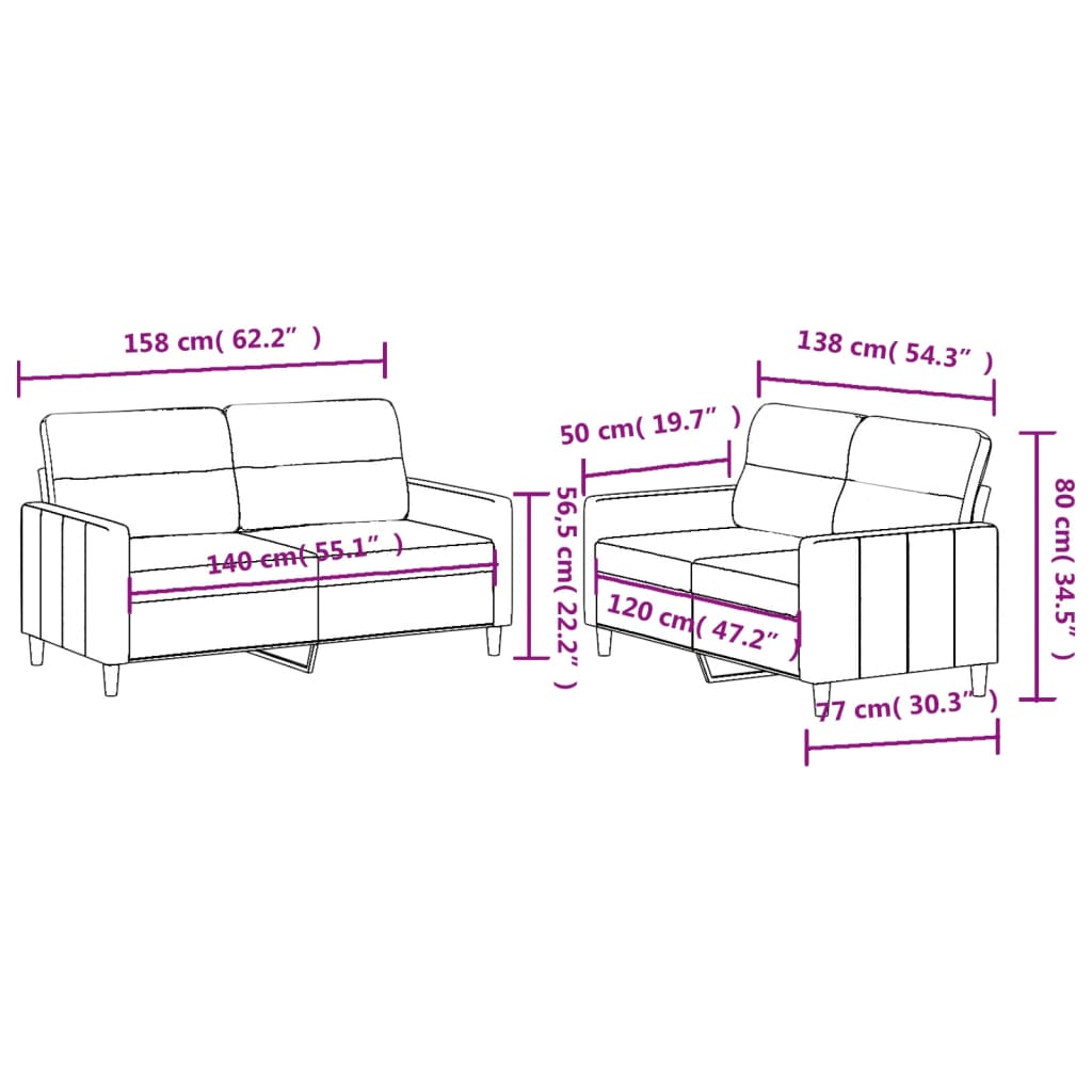 2 pcs conjunto de sofás com almofadões tecido cinza-acastanhado