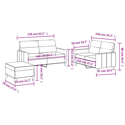 3 pcs conjunto de sofás com almofadões tecido cinzento-escuro