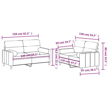 2 pcs conjunto de sofás com almofadas tecido cinzento-claro