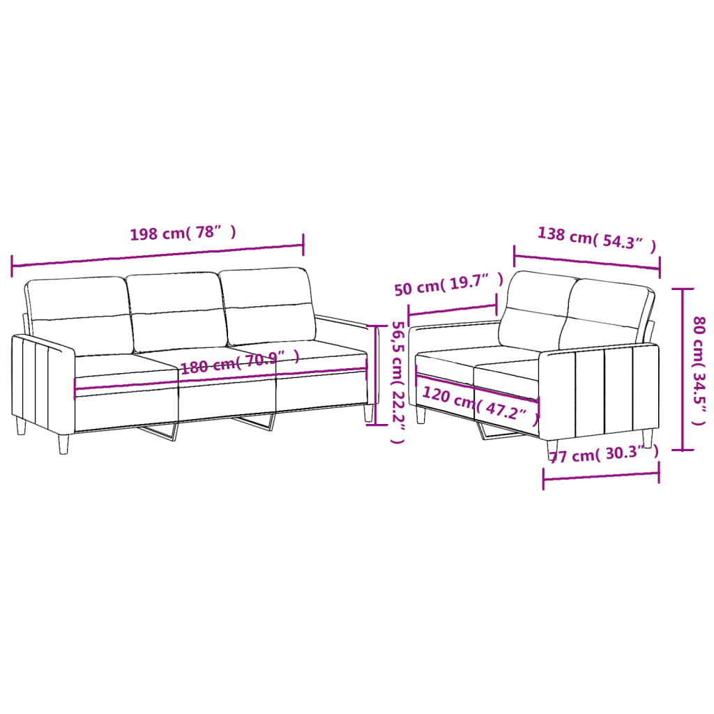 2 pcs conjunto de sofás com almofadões tecido cinzento-claro