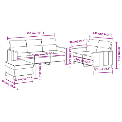 3 pcs conjunto de sofás com almofadões tecido cinzento-escuro