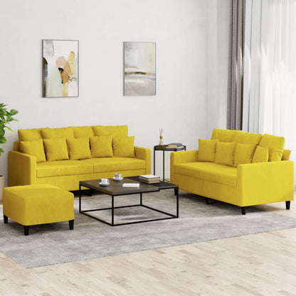 3 pcs conjunto de sofás com almofadões veludo amarelo