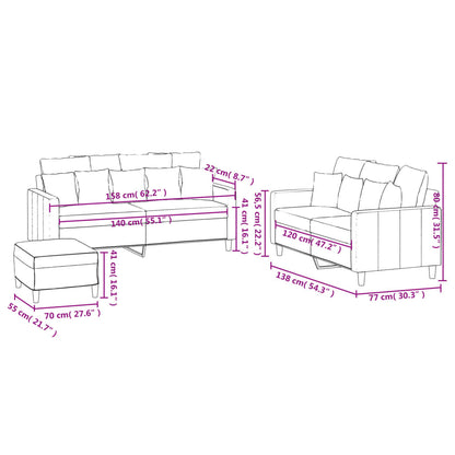 3 pcs conjunto de sofás com almofadões veludo castanho