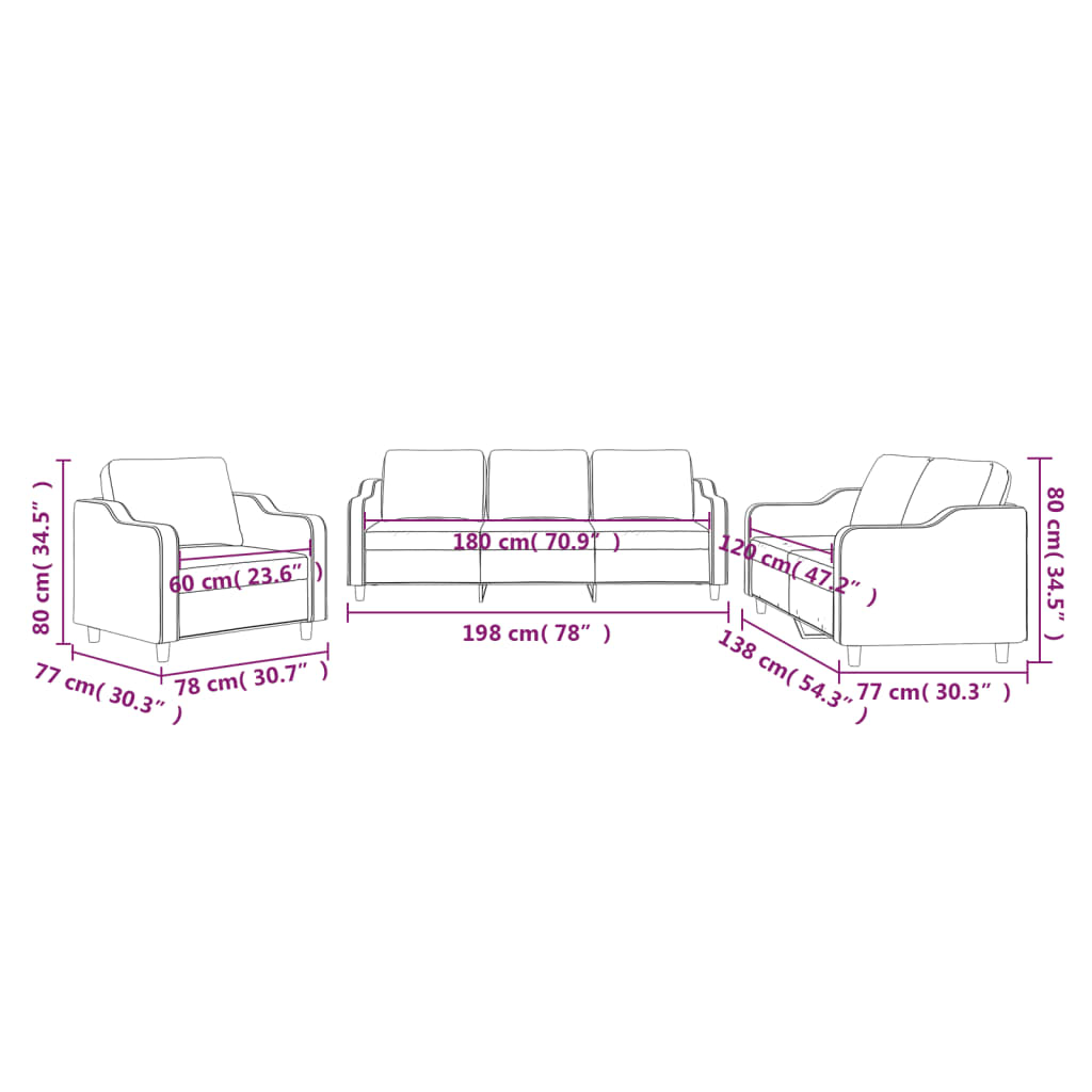 3 pcs conjunto de sofás com almofadões tecido cinzento-claro