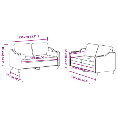 2 pcs conjunto de sofás com almofadas tecido cinza-acastanhado