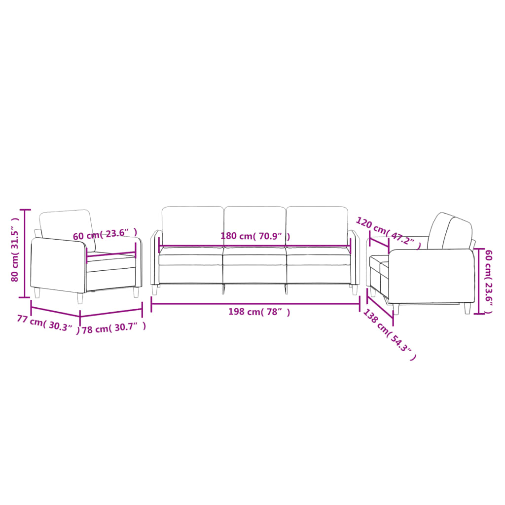 3 pcs conjunto de sofás veludo cinzento-escuro