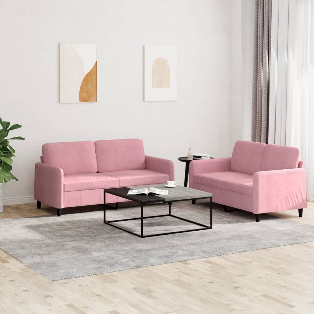 2 pcs conjunto de sofás veludo rosa