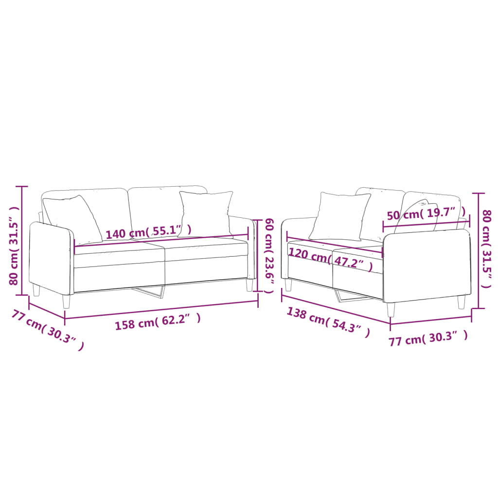 2 pcs conjunto de sofás com almofadas tecido cor creme