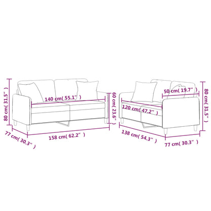 2 pcs conjunto de sofás com almofadas tecido cor creme