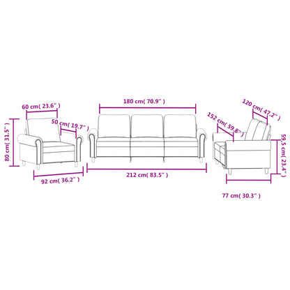 3 pcs conjunto de sofás com almofadões veludo cinzento-claro