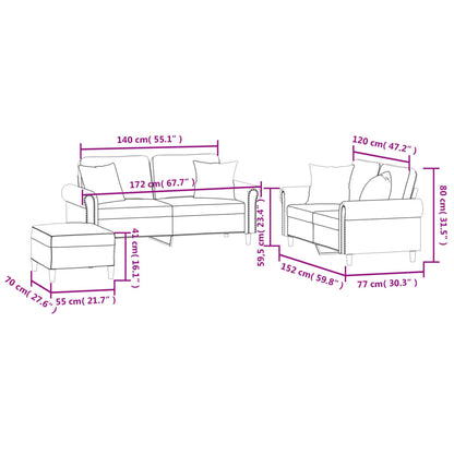 3 pcs conjunto de sofás com almofadas veludo cinzento-claro