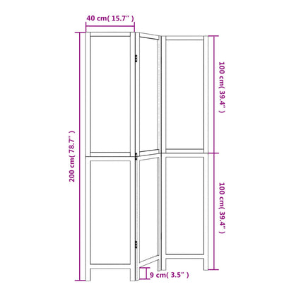Biombo c/ 3 painéis madeira de paulownia maciça castanho-escuro