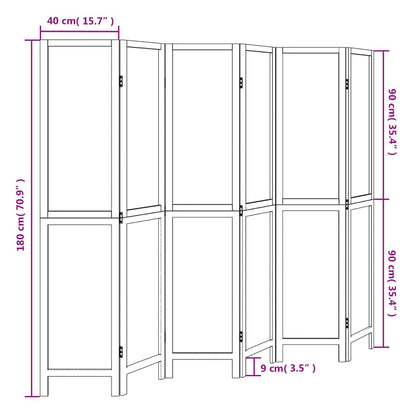 Biombo c/ 6 painéis madeira de paulownia maciça castanho-escuro