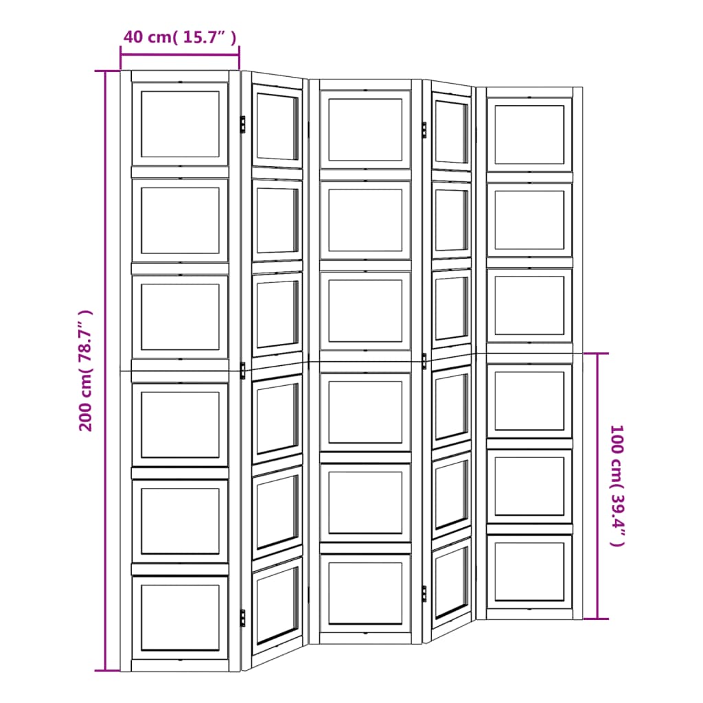 Biombo com 5 painéis madeira de paulownia maciça branco