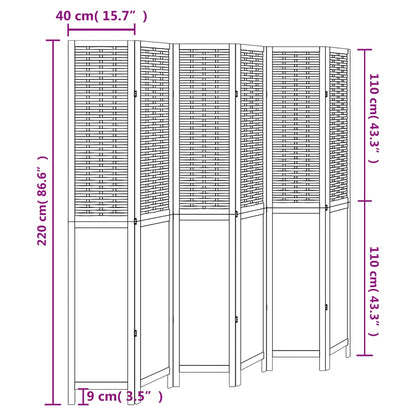 Biombo c/ 6 painéis madeira de paulownia maciça castanho-escuro