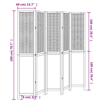 Biombo com 5 painéis madeira de paulownia maciça branco