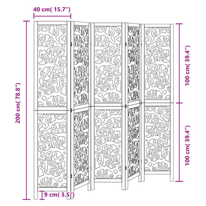 Biombo com 5 painéis madeira de paulownia maciça preto