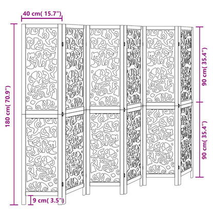 Biombo com 6 painéis madeira de paulownia maciça preto