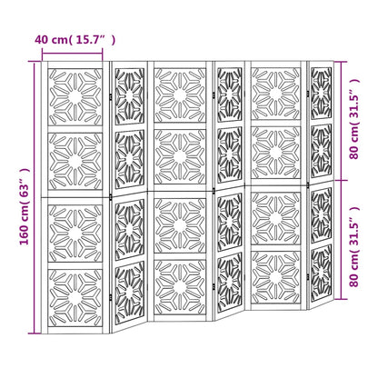 Biombo c/ 6 painéis madeira de paulownia maciça castanho/preto