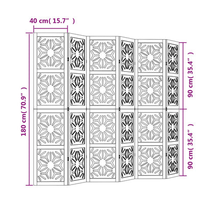 Biombo c/ 6 painéis madeira de paulownia maciça castanho/preto