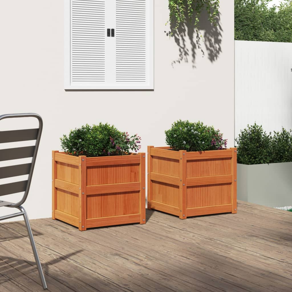 Vasos/floreiras de jardim 2 pcs pinho maciço castanho cera