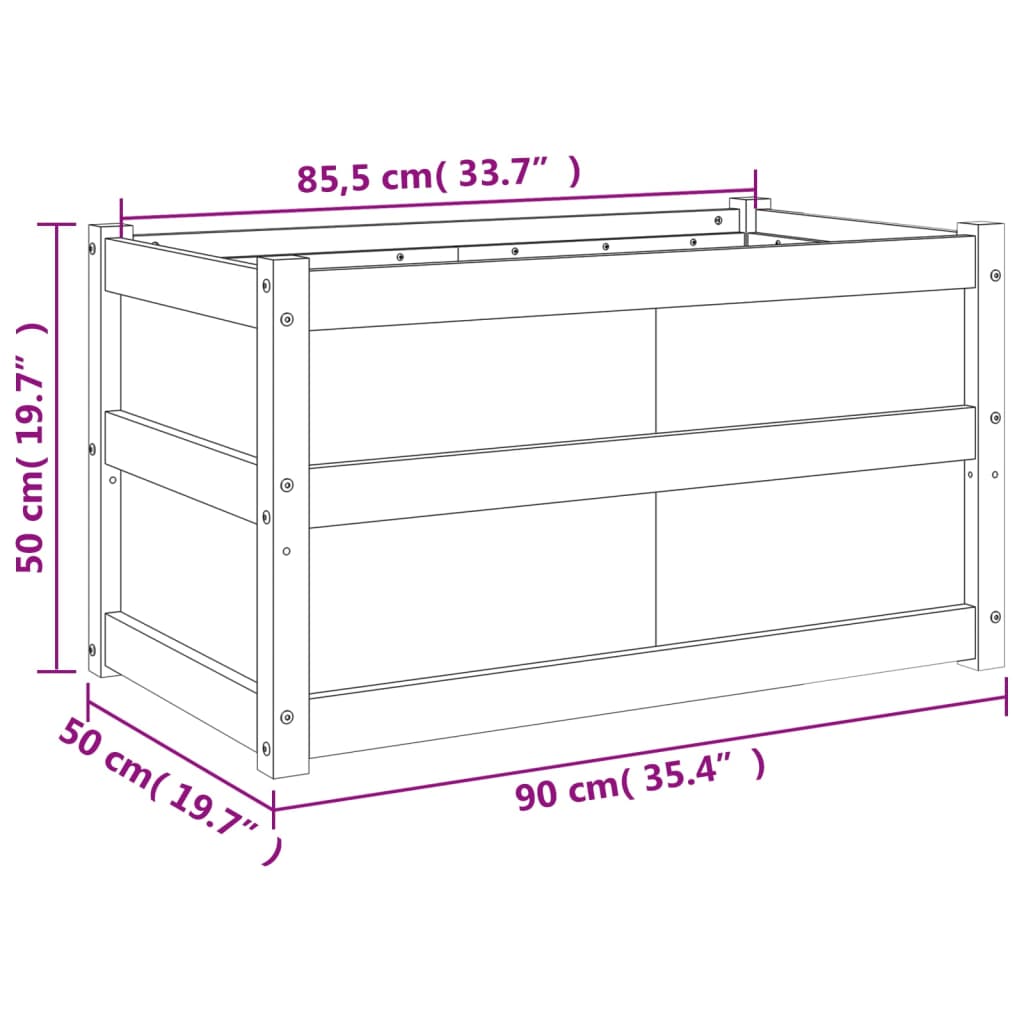 Vaso/floreira de jardim 90x50x50 cm pinho maciço branco