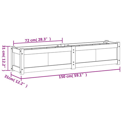 Vaso/floreira de jardim 150x31x31 cm madeira de pinho maciça