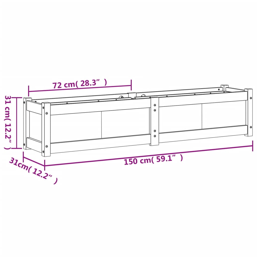 Vaso/floreira de jardim 150x31x31cm madeira pinho maciça branco