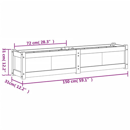 Vaso/floreira de jardim 150x31x31cm madeira pinho maciça branco