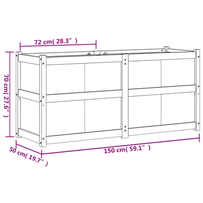 Vaso/floreira de jardim 150x50x70 cm pinho maciço castanho cera