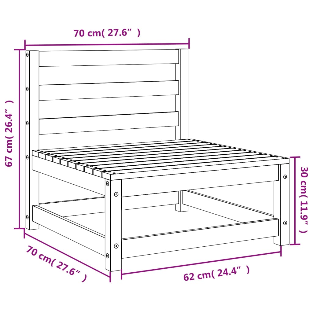 Sofás sem braços p/ jardim 2 pcs 70x70x67cm pinho maciço branco