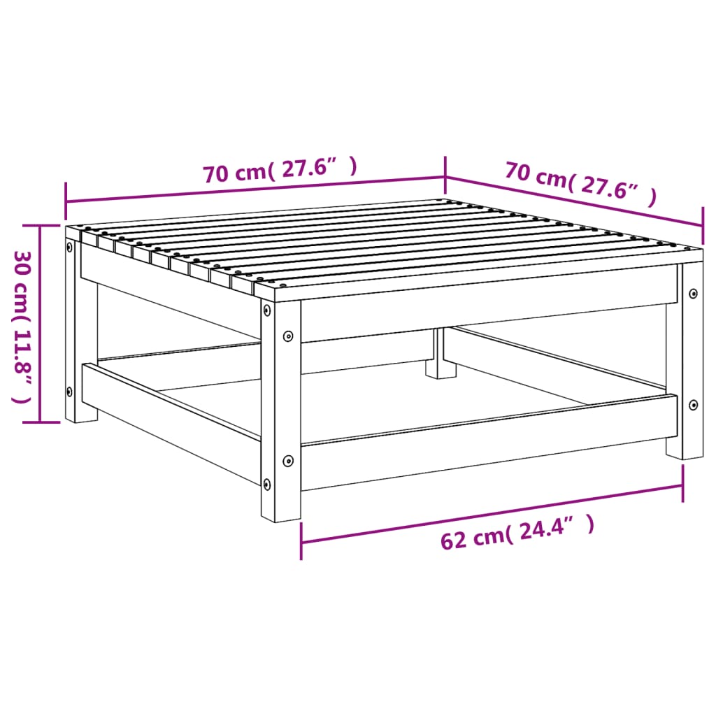 Apoio de pés p/ jardim 70x70x30 cm pinho maciço castanho cera