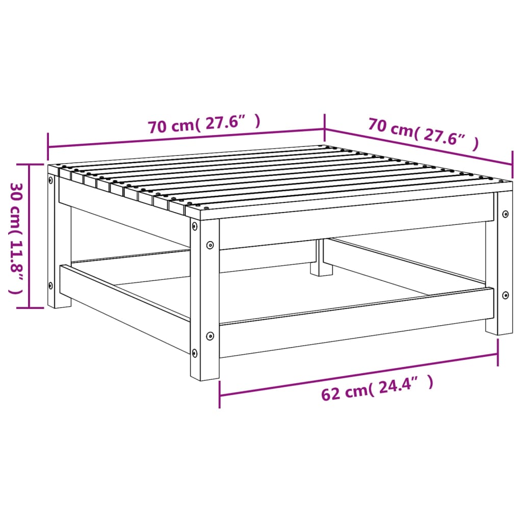 Apoio de pés para jardim 70x70x30 cm pinho maciço impregnado