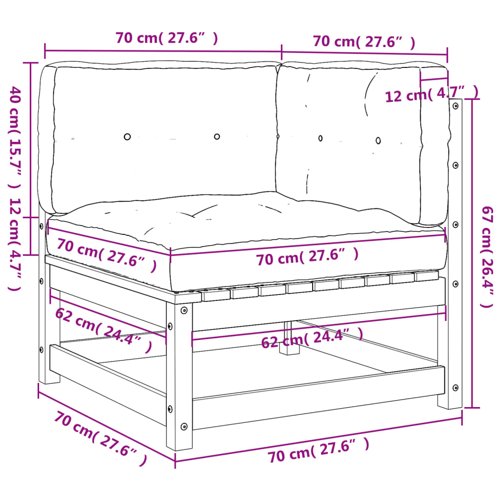 Sofás de canto p/ jardim com almofadões 2 pcs pinho maciço