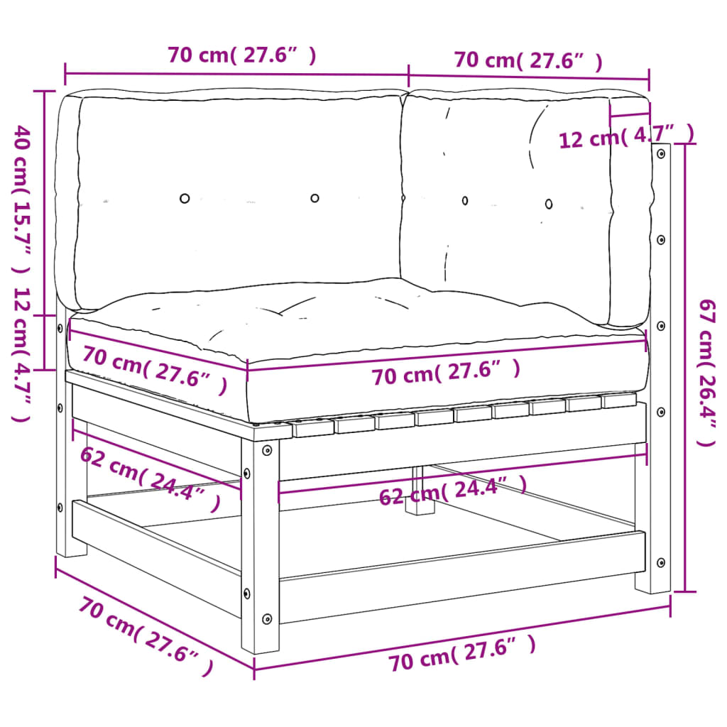 Sofás de canto p/ jardim 2 pcs c/ almofadões pinho impregnado