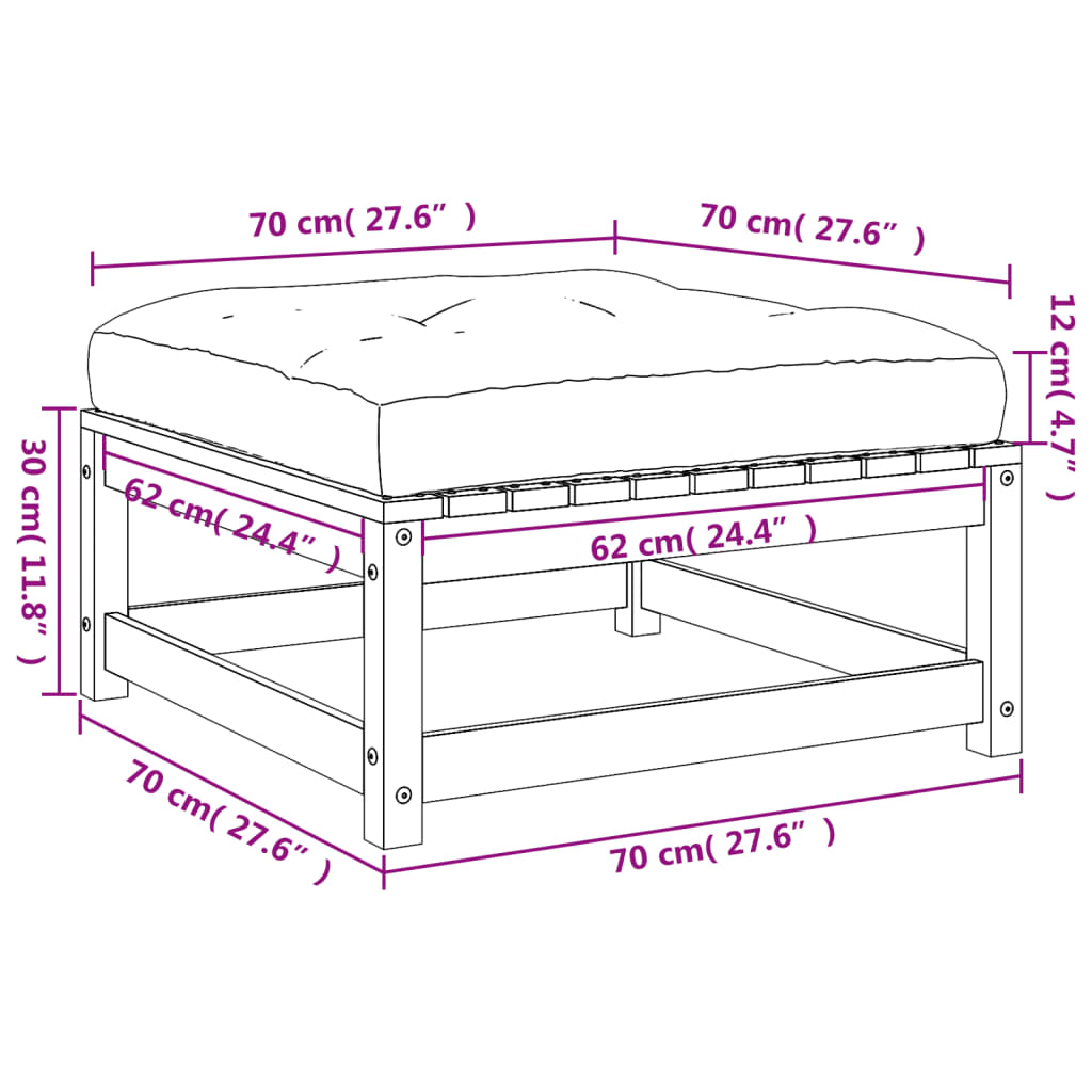 Apoio de pés p/ jardim c/ almofadões 2 pcs pinho maciço