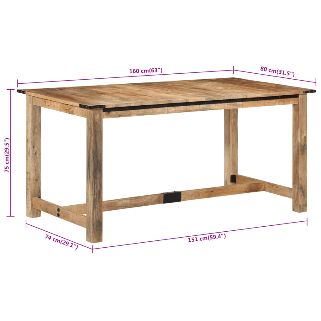 Mesa de jantar 160x80x75 cm madeira de mangueira maciça