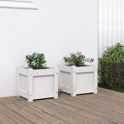 Vasos/floreiras de jardim 2 pcs madeira de pinho maciça branco