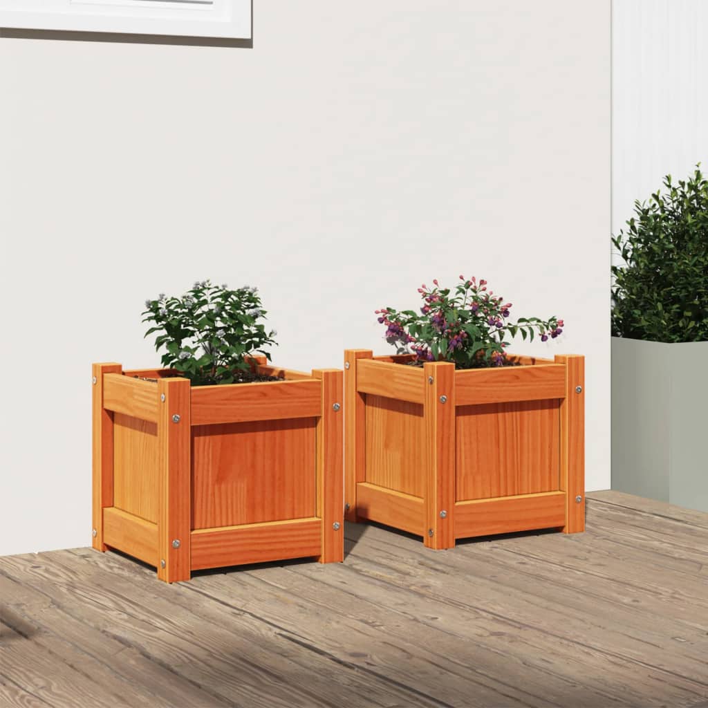 Vasos/floreiras de jardim 2 pcs pinho maciço castanho cera