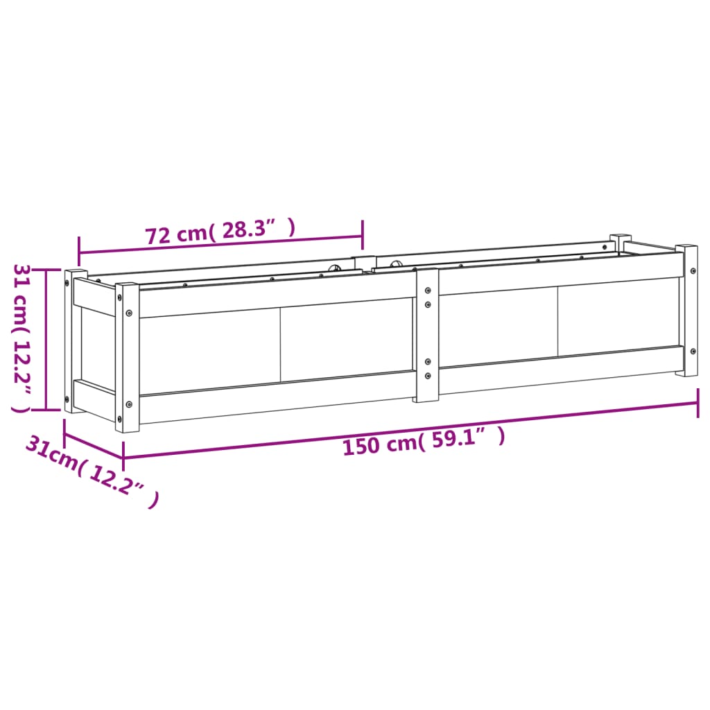 Vaso/floreira de jardim 150x31x31 cm madeira de douglas maciça