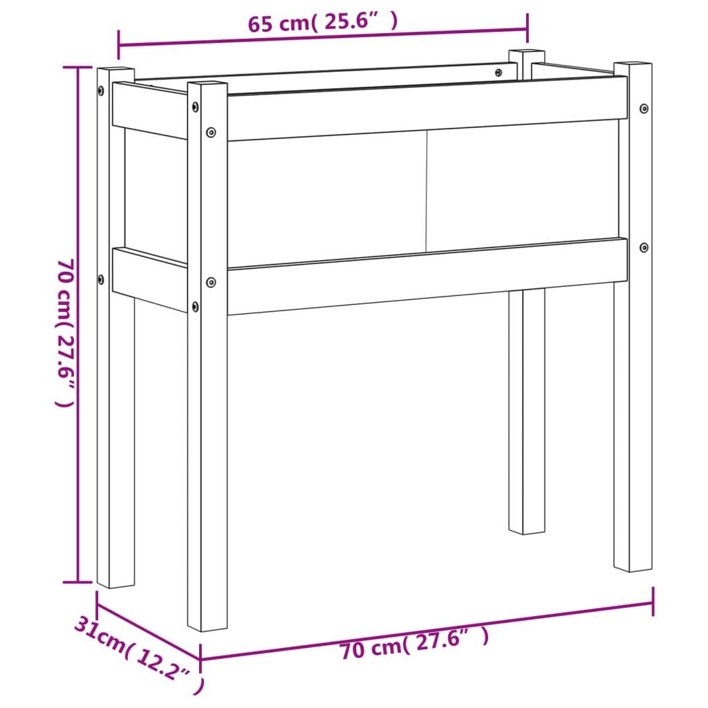 Vaso/floreira de jardim com pernas 70x31x70 cm pinho maciço